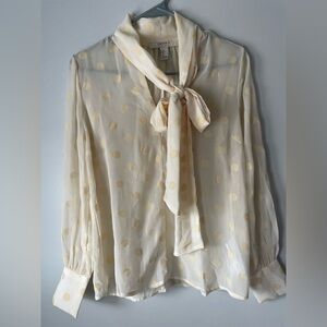 Forever 21 Cream Blouse with Polka Dots and Bow
